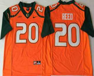 Mens Miami Hurricanes #20 Ed Reed Orange Stitched NCAA Nike College Football Jersey->->NCAA Jersey